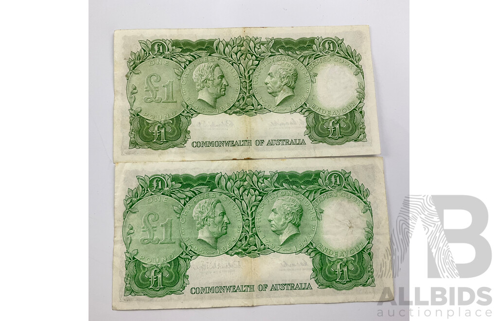 Australian 1961 One Ound Notes. R34b Coombs Wilson