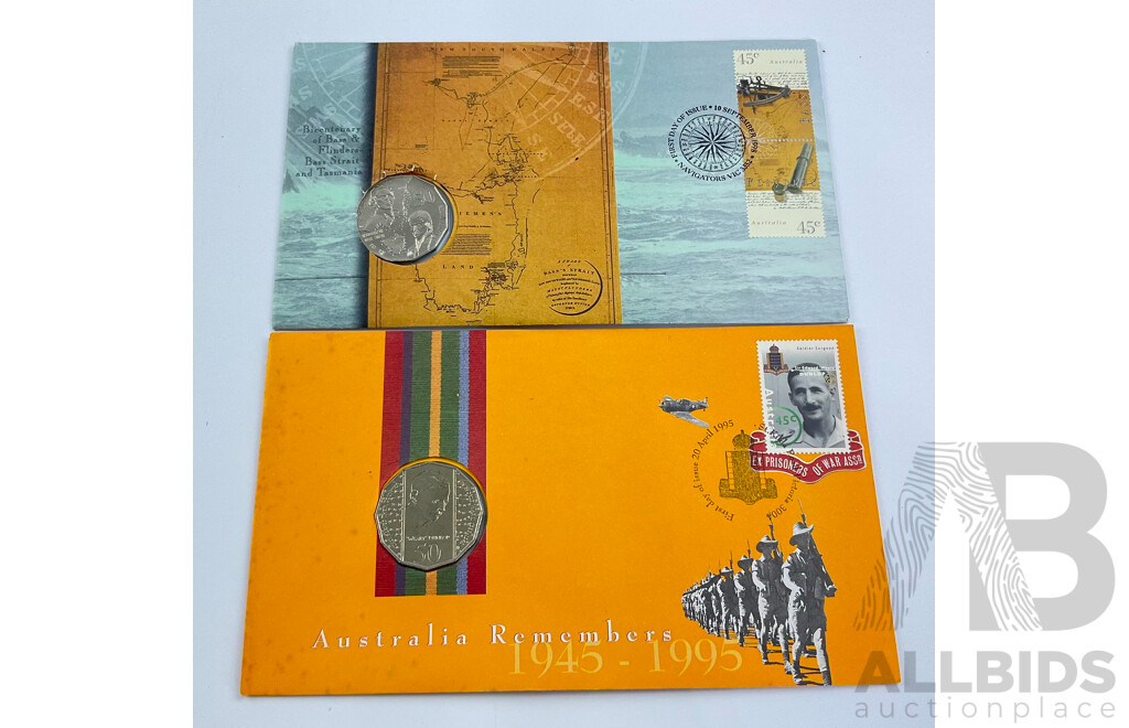 Australian 1995 Weary Dunlop and 1998 Bass Flinders 50c Coins in PNCs
