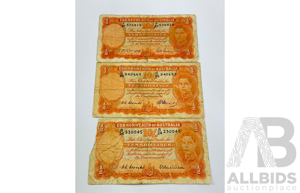 Three Australian Mixed Signatures Ten Shilling Notes