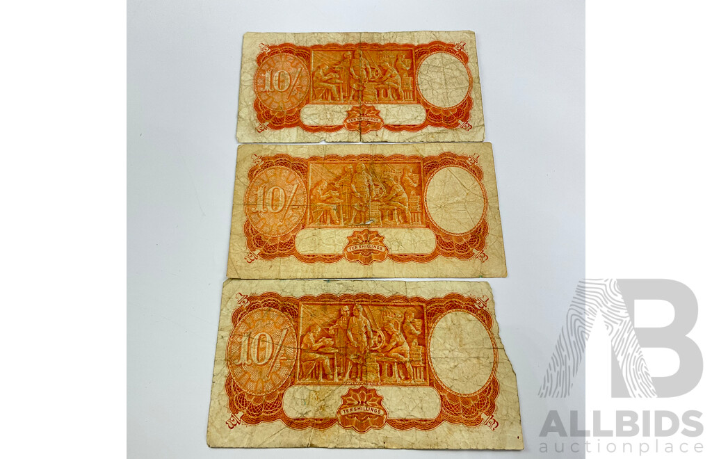 Three Australian Mixed Signatures Ten Shilling Notes