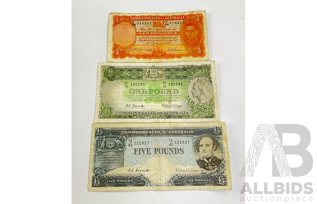 Three Australian Mixed Value Pre Decimal Notes