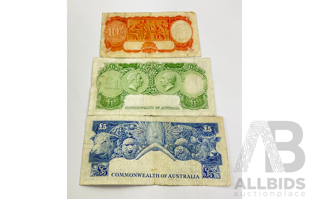 Three Australian Mixed Value Pre Decimal Notes