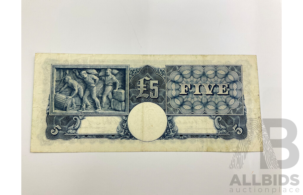 Australian 1949 R47 5 Pound Note, Coombs Watt S20 730579