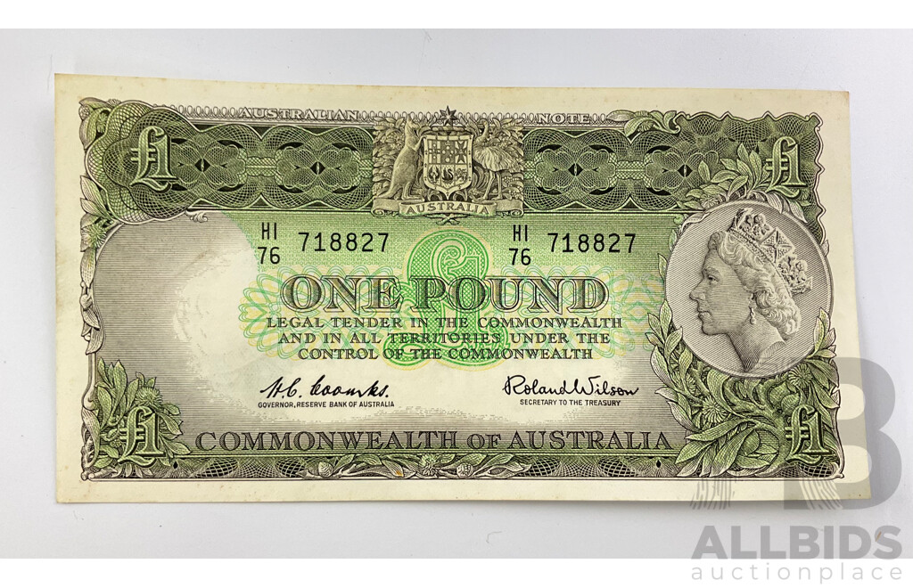 Australian 1961 R34b 1 Pound Note Coombs Wilson HI76 718827