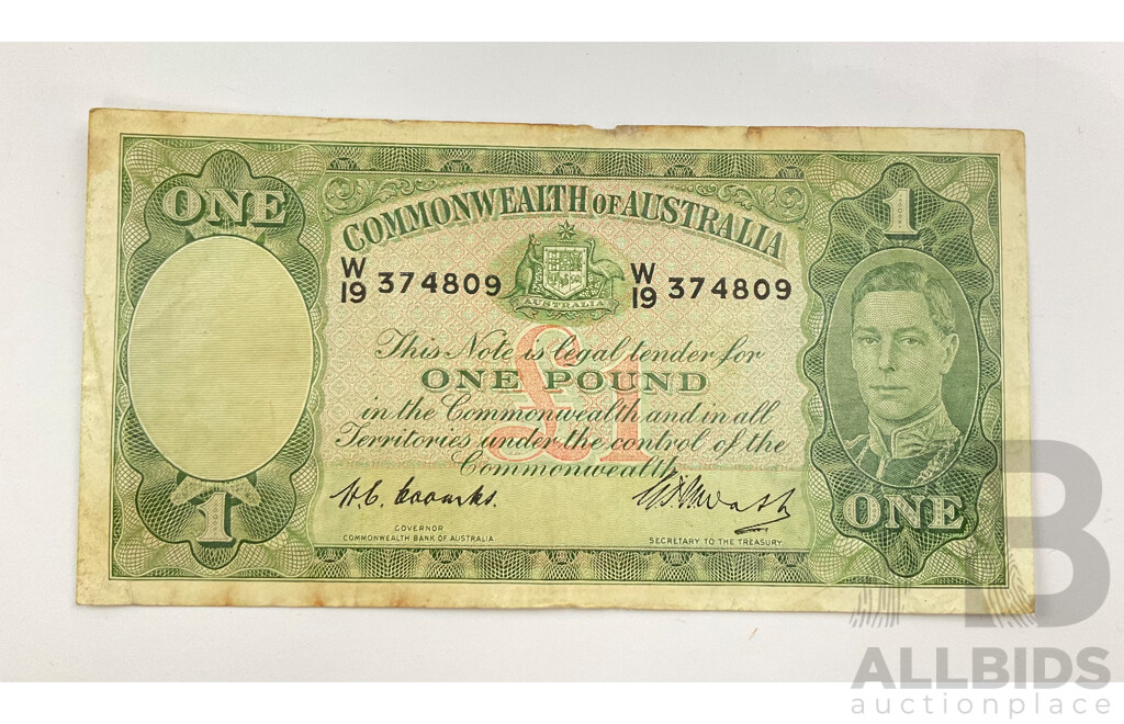Australian 1949 R31 One Pound Note Coombs Watt