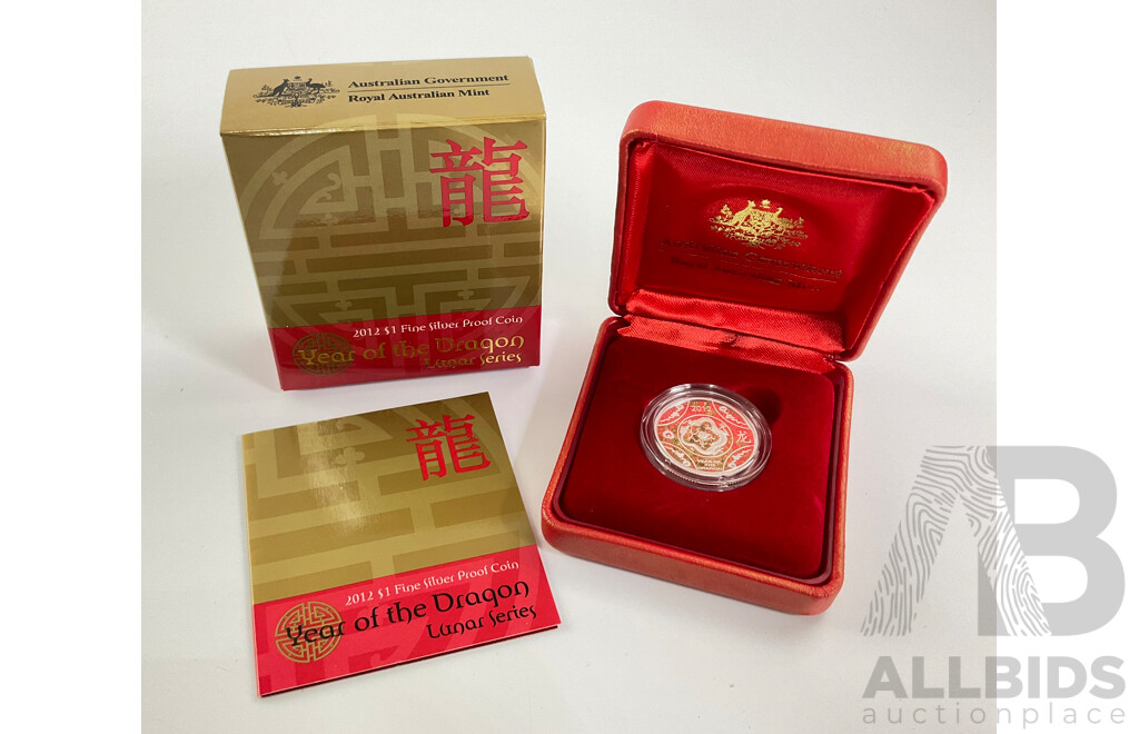 Australian 2012 $1 99.9% Fine Silver Proof Coin ‘Year of the Dragon’  Lunar Series