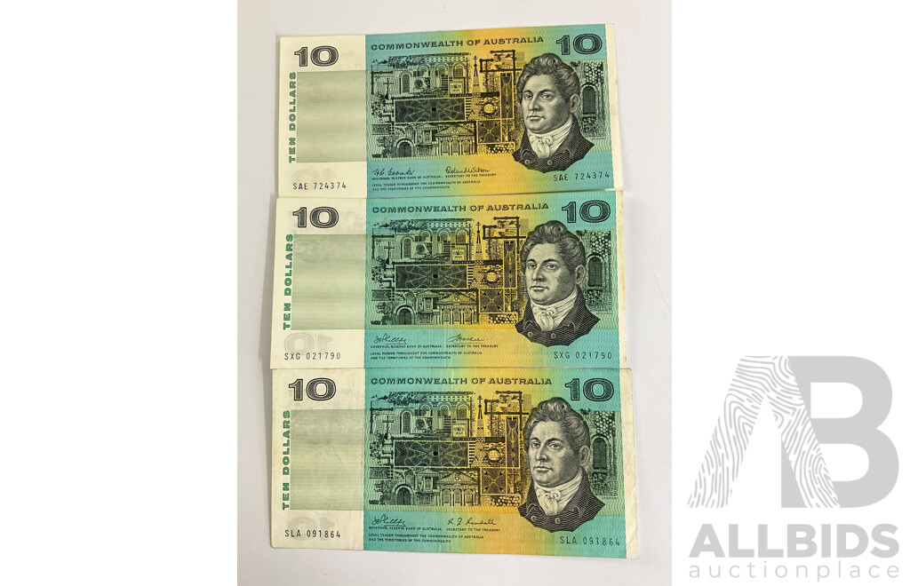 Australian CofA $10 Notes,SLA 64, SXG90, SAE74, UNC