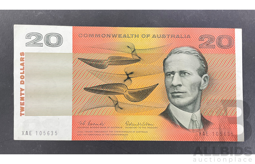Australian 1966 Coombs/Wilson $20 UNC Note XAE 105635 R401