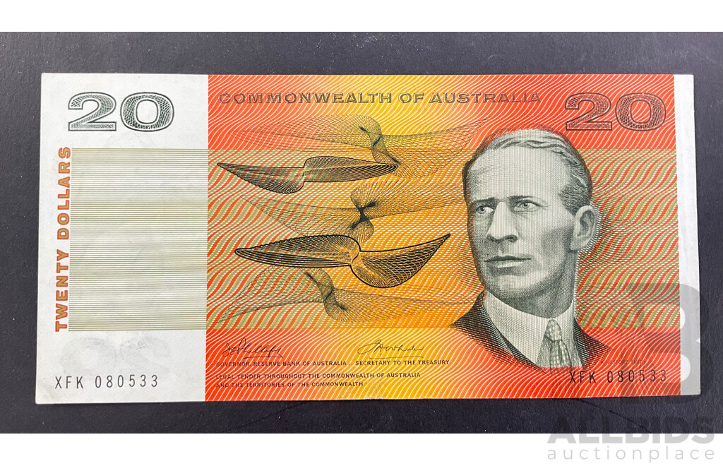 Australian 1972 Phillips Wheeler $20 A/UNC Note XFK 080533 R405