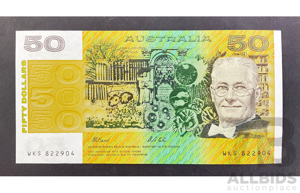 Australian 1991 Fraer Cole $50 A/UNC Note. WKS 822904 R513b