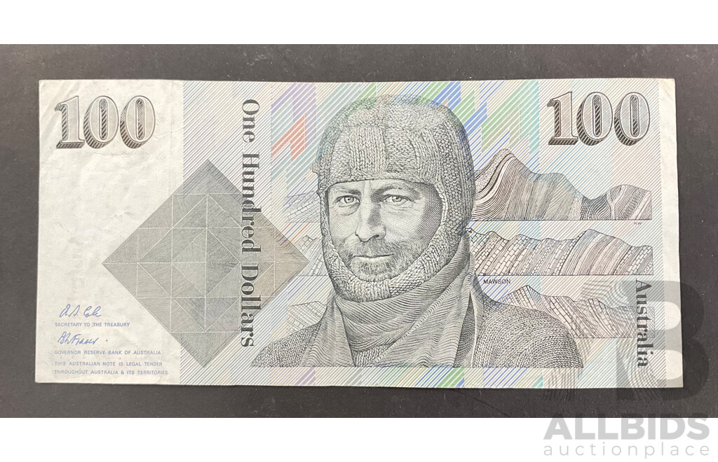 Australian 1992 Fraser Cole $100 A/UNC Note. ZHT 536171 R613