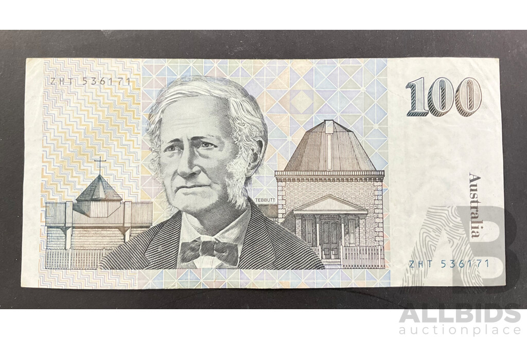 Australian 1992 Fraser Cole $100 A/UNC Note. ZHT 536171 R613