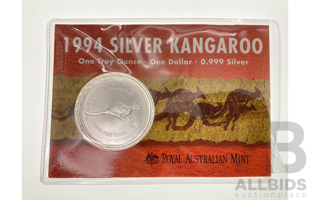 Australian 1994 Fine Silver Silver Kangaroo $1 Coin. One Troy Ounce