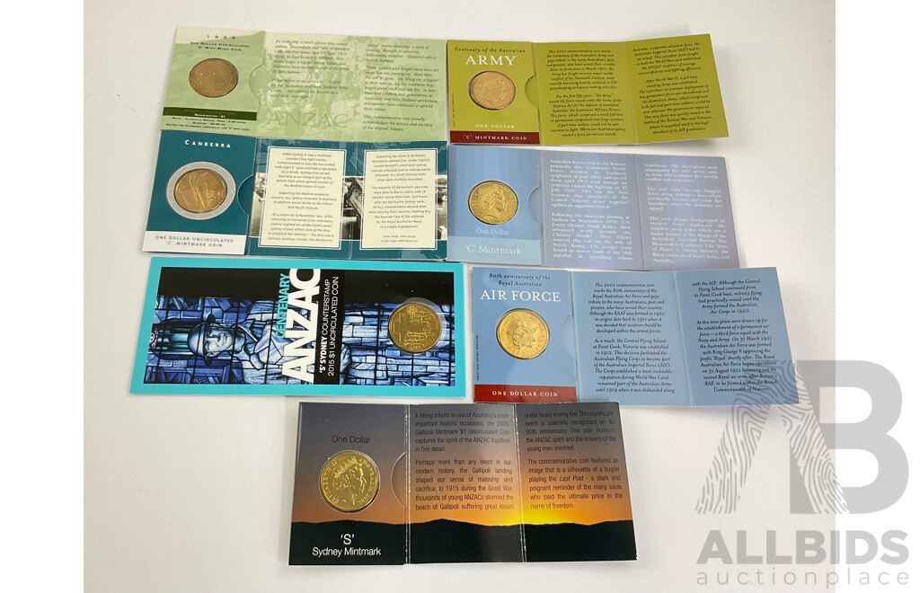 Seven Australian Assorted $1 Coins, Mintmarked