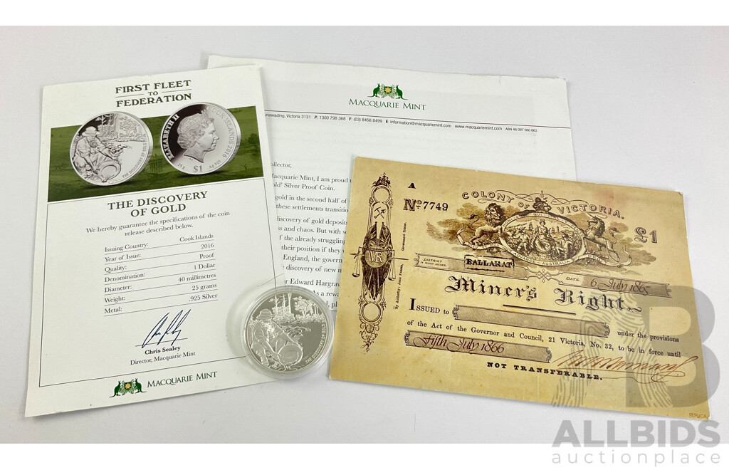 Australian 2017 First Fleet, Discovery of Gold Silver Proof $1 Coin. 25 Grams 40mm