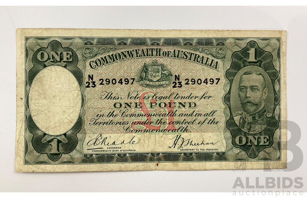 Australian 1933 Riddle Sheehan One Pound Note