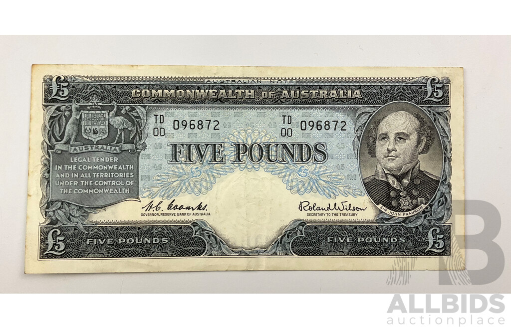 Australian 1960 Coombs Wilson Five Pound Note.