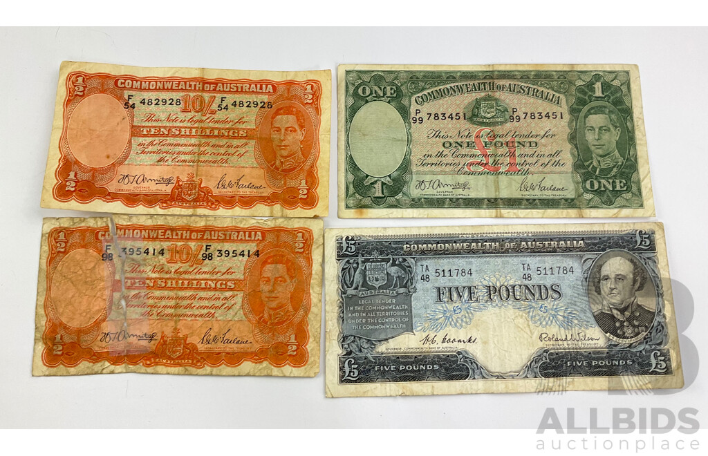 Four Australian Pre Decimal Bank Notes
