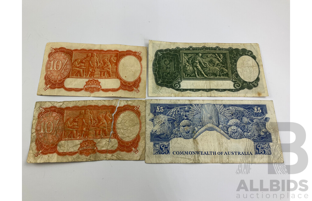 Four Australian Pre Decimal Bank Notes