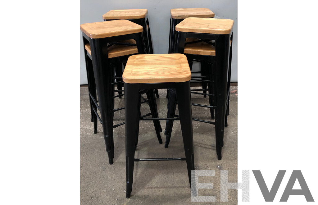 Sigtah Lester Steel Bistro High Stool with Wooden Seatpad - Lot of Nine