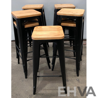 Sigtah Lester Steel Bistro High Stool with Wooden Seatpad - Lot of Nine