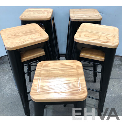 Sigtah Lester Steel Bistro High Stool with Wooden Seatpad - Lot of Nine