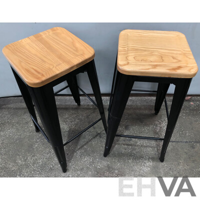 Sigtah Lester Steel Bistro High Stool with Wooden Seatpad - Lot of Nine