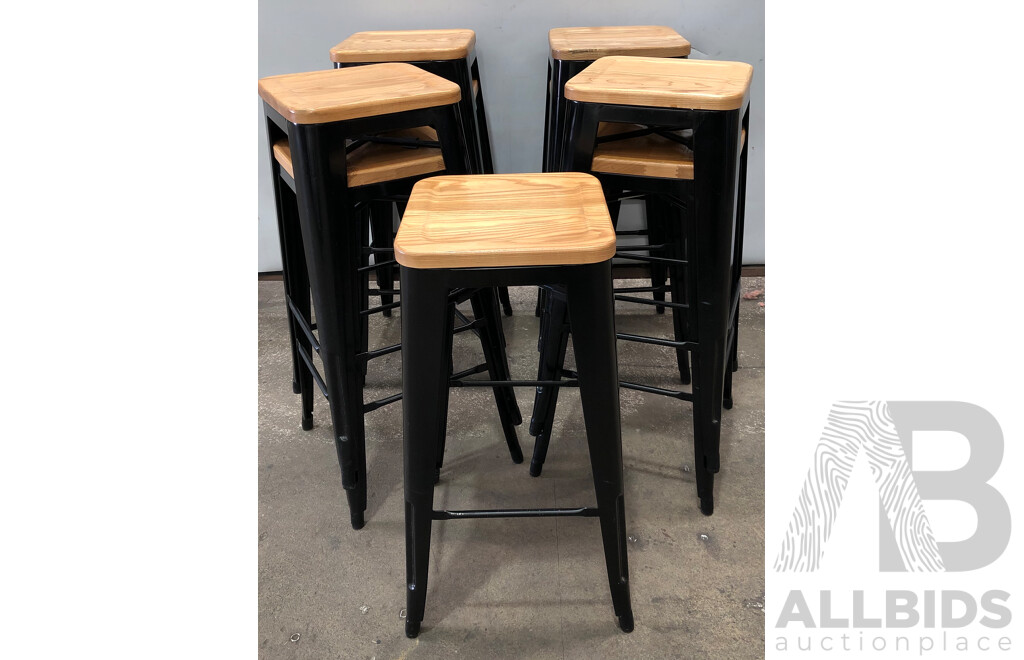 Sigtah Lester Steel Bistro High Stool with Wooden Seatpad - Lot of Nine