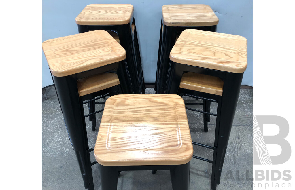 Sigtah Lester Steel Bistro High Stool with Wooden Seatpad - Lot of Nine
