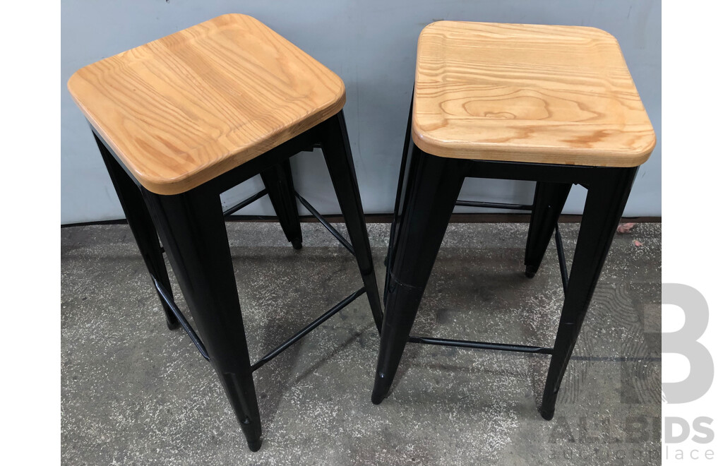 Sigtah Lester Steel Bistro High Stool with Wooden Seatpad - Lot of Nine
