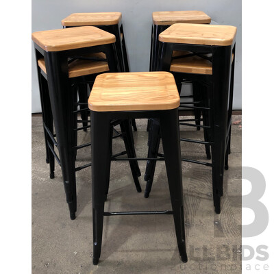 Sigtah Lester Steel Bistro High Stool with Wooden Seatpad - Lot of Nine