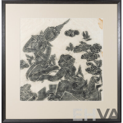Artist Unknown (20th Century, Thai School), Collection of Three Vintage Charcoal Temple Rubbings on Mulberry Paper, 64 x 61.5 cm (frames) (3)