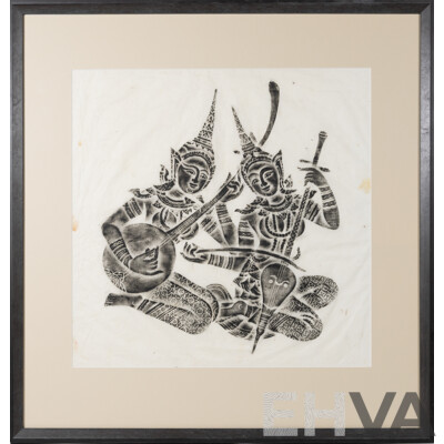 Artist Unknown (20th Century, Thai School), Collection of Three Vintage Charcoal Temple Rubbings on Mulberry Paper, 64 x 61.5 cm (frames) (3)