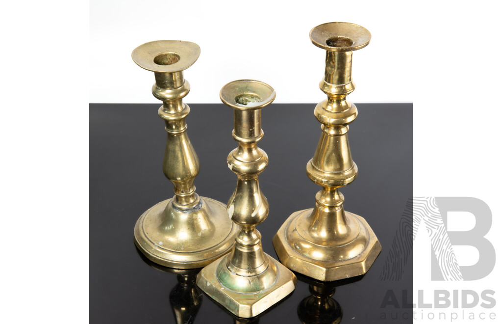 Collection Three Vintage Brass Candle Holders
