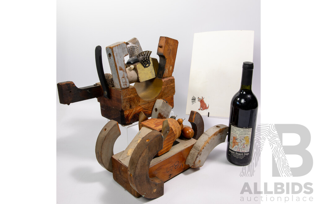 Pair Australian Avant Guard Dog Sculptures by Ian Swift, Bottle Avant Guard Dogs Shiraz, Avant Guard Dogs Book by Ian Swift