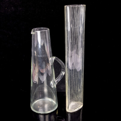 Mid Century Hand Blown Pitcher Along with Retro Glass Vase