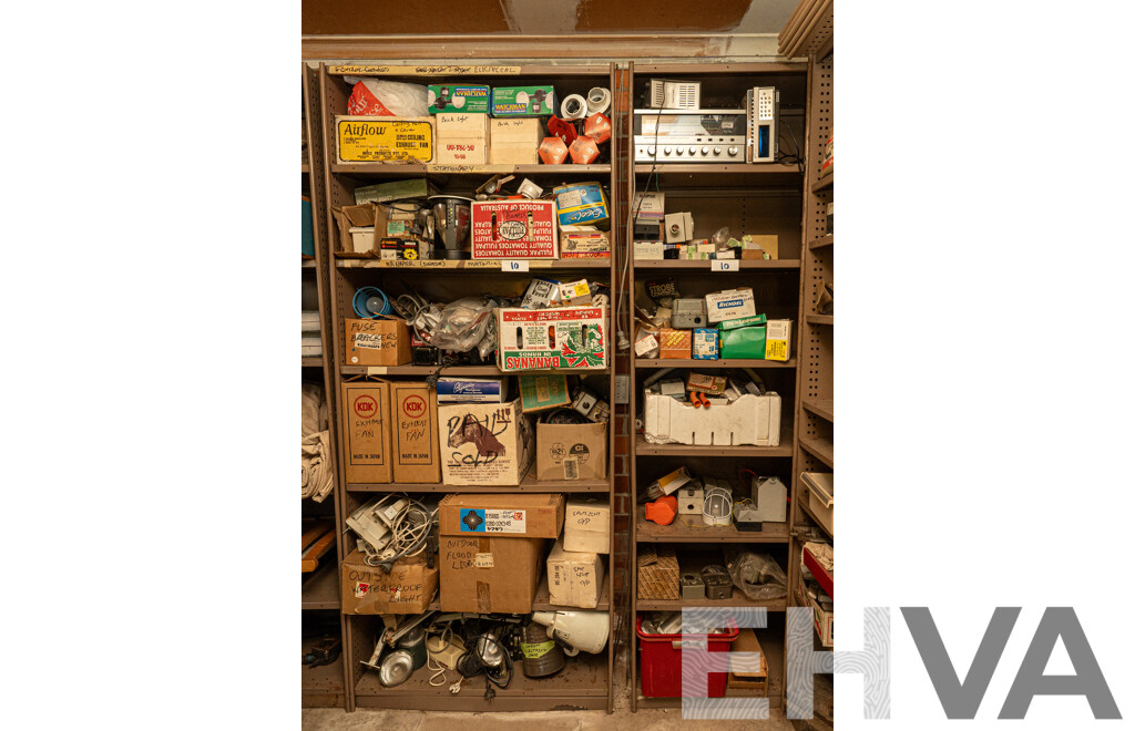2 Bay of Metal Shelving with Various Hardware ETC