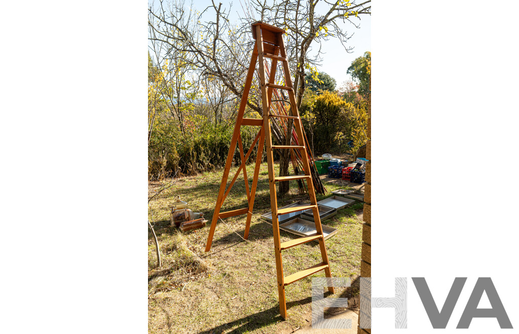 Vintage Handcrafted 8 Rung, Euro Style Timber Ladder