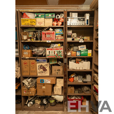 2 Bay of Metal Shelving with Various Hardware ETC