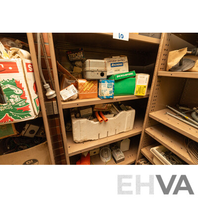 2 Bay of Metal Shelving with Various Hardware ETC
