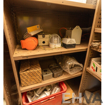 2 Bay of Metal Shelving with Various Hardware ETC