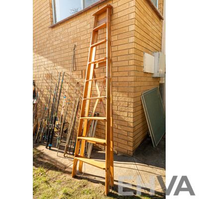 Vintage Handcrafted 8 Rung, Euro Style Timber Ladder