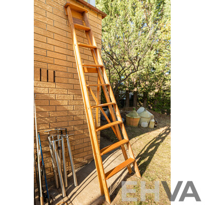 Vintage Handcrafted 8 Rung, Euro Style Timber Ladder