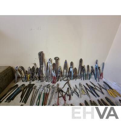 Job Lot Various Hand Tools - Pliers with Metal Tool Box ETC