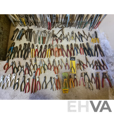 Job Lot Various Hand Tools - Pliers with Metal Tool Box ETC