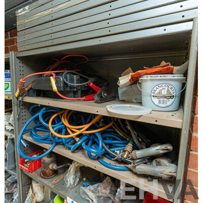 2 Bays of Metal Shelving with Various Tools & Hardware