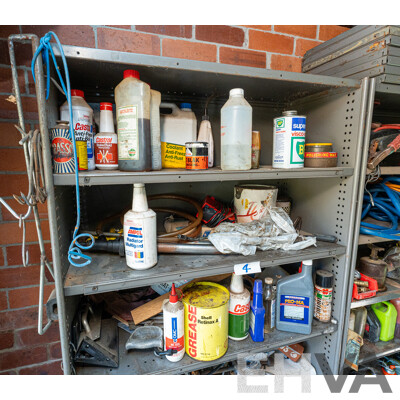 2 Bays of Metal Shelving with Various Tools & Hardware