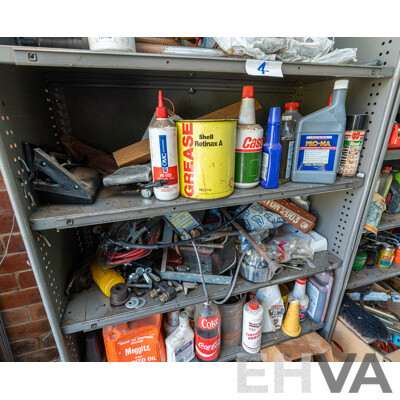 2 Bays of Metal Shelving with Various Tools & Hardware