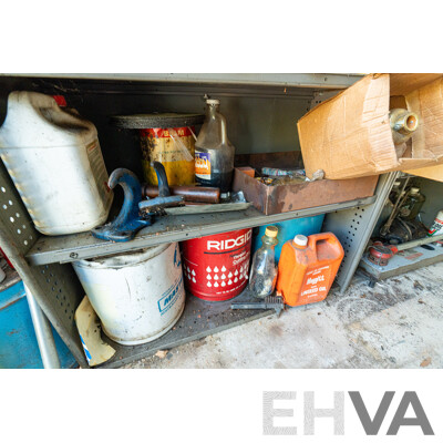 2 Bays of Metal Shelving with Various Tools & Hardware