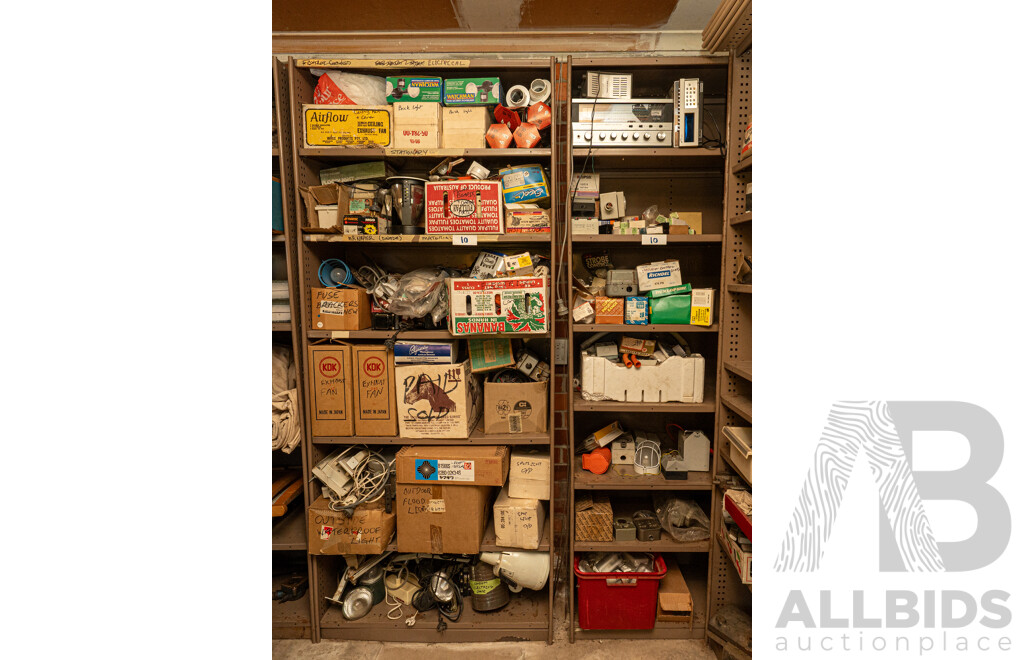 2 Bay of Metal Shelving with Various Hardware ETC